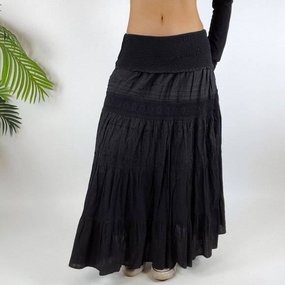 Vintage Y2K Whimsigoth Black Boho Fairy Grunge Cottagecore Maxi Skirt / Size: L - Picture 4 of 5
